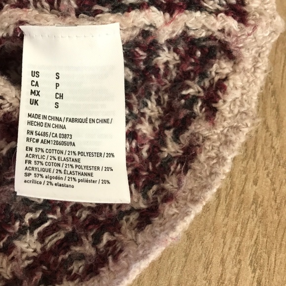 American Eagle Outfitter Soft Nordic Pattern Sweater Small Tan Burgundy - Picture 5 of 5
